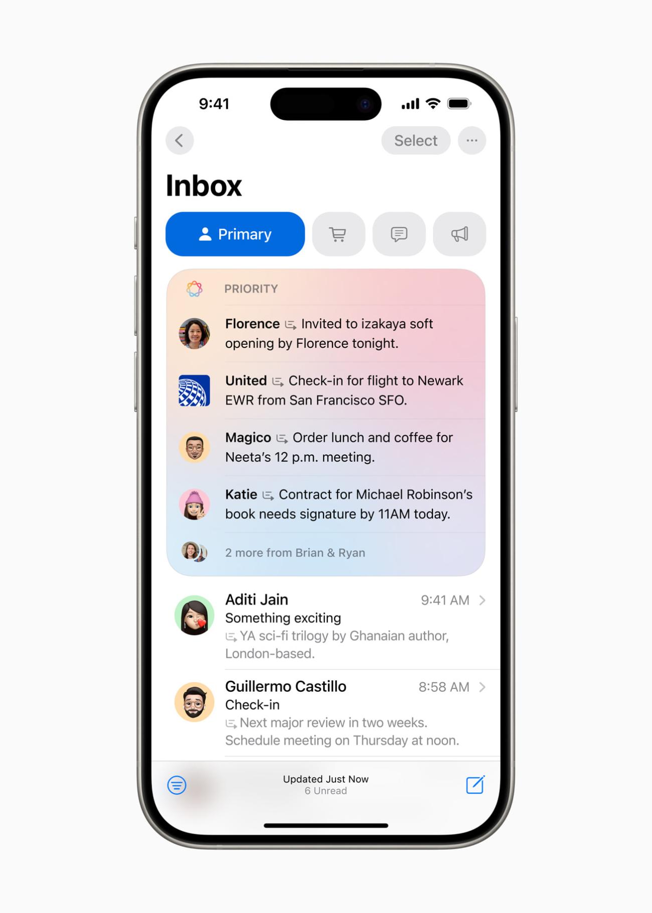 Apple Intelligence mobile inbox (Image: Apple)