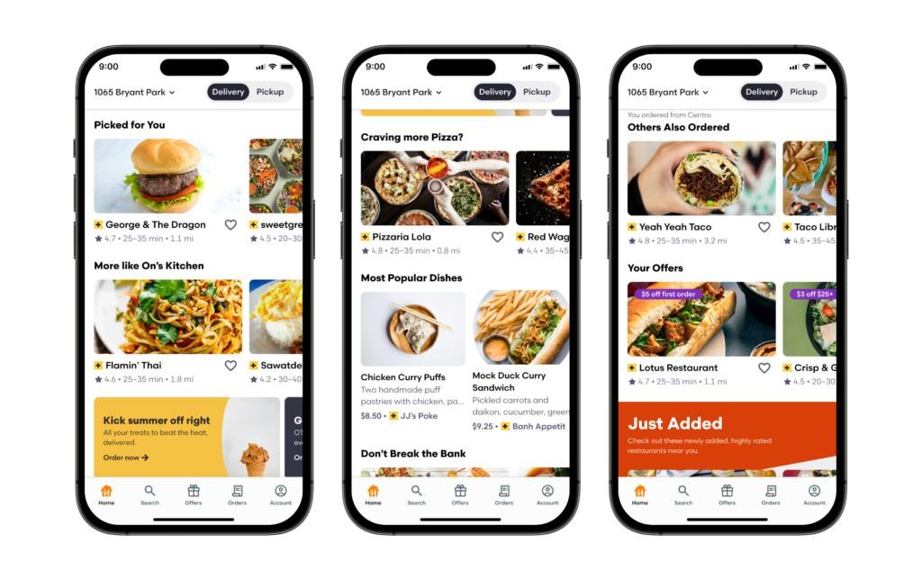 Grubhub app screens