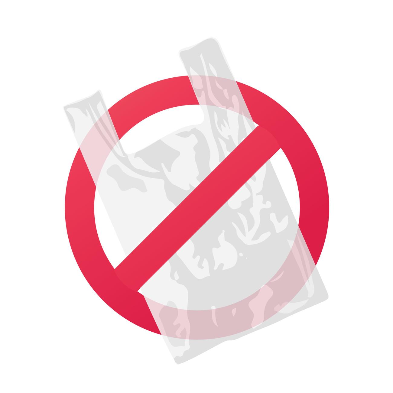 Prohibition sign symbol logo. Plastic transparent bag. Plastic is prohibited. Zero waste. Environmental issues. Reduced plastic packaging.  ; Shutterstock ID 1524684350