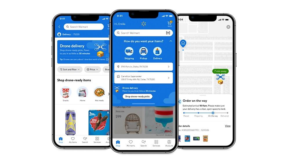 Walmart drone app screens