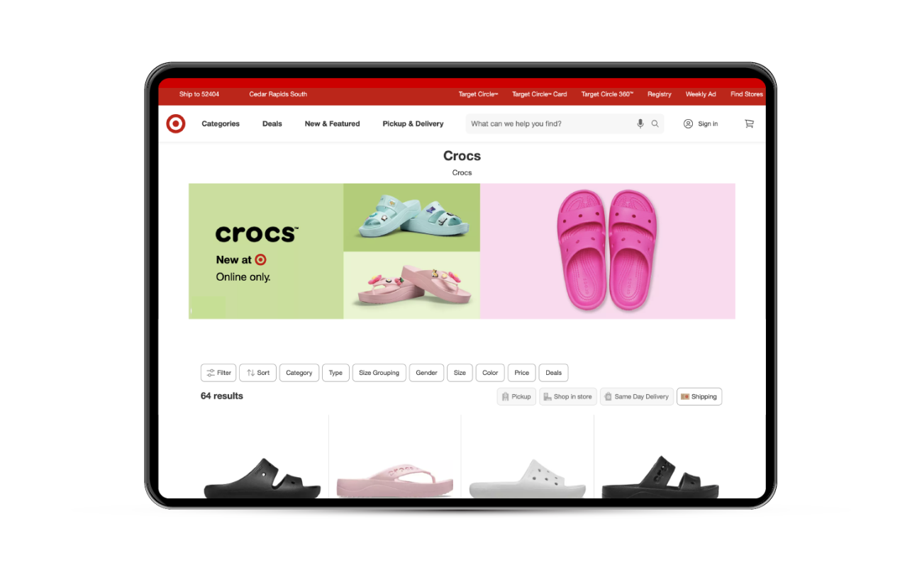 Crocs brand Shopify page Target Plus (Image: Target)